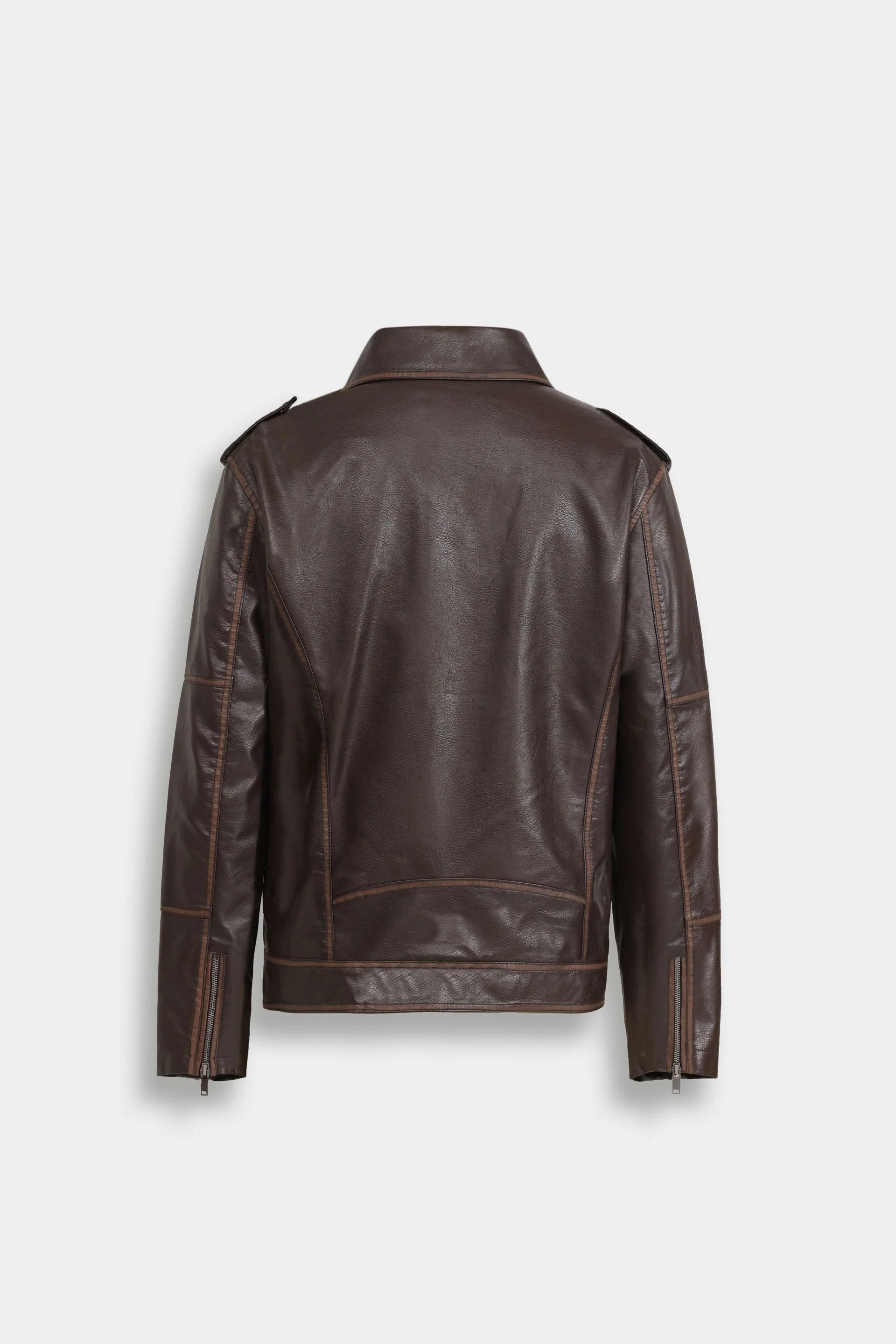 Other Men’s Brown Faux Leather Biker Jacket Zip Up Size US XL / EU 56 / 4 - 6 Thumbnail
