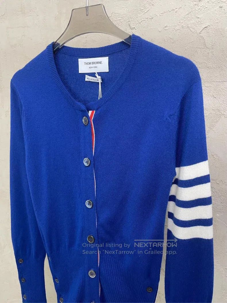 Thom Browne Thom Browne Klein Blue Striped Cashmere Cardigan Size XS / US 0-2 / IT 36-38 - 4 Thumbnail