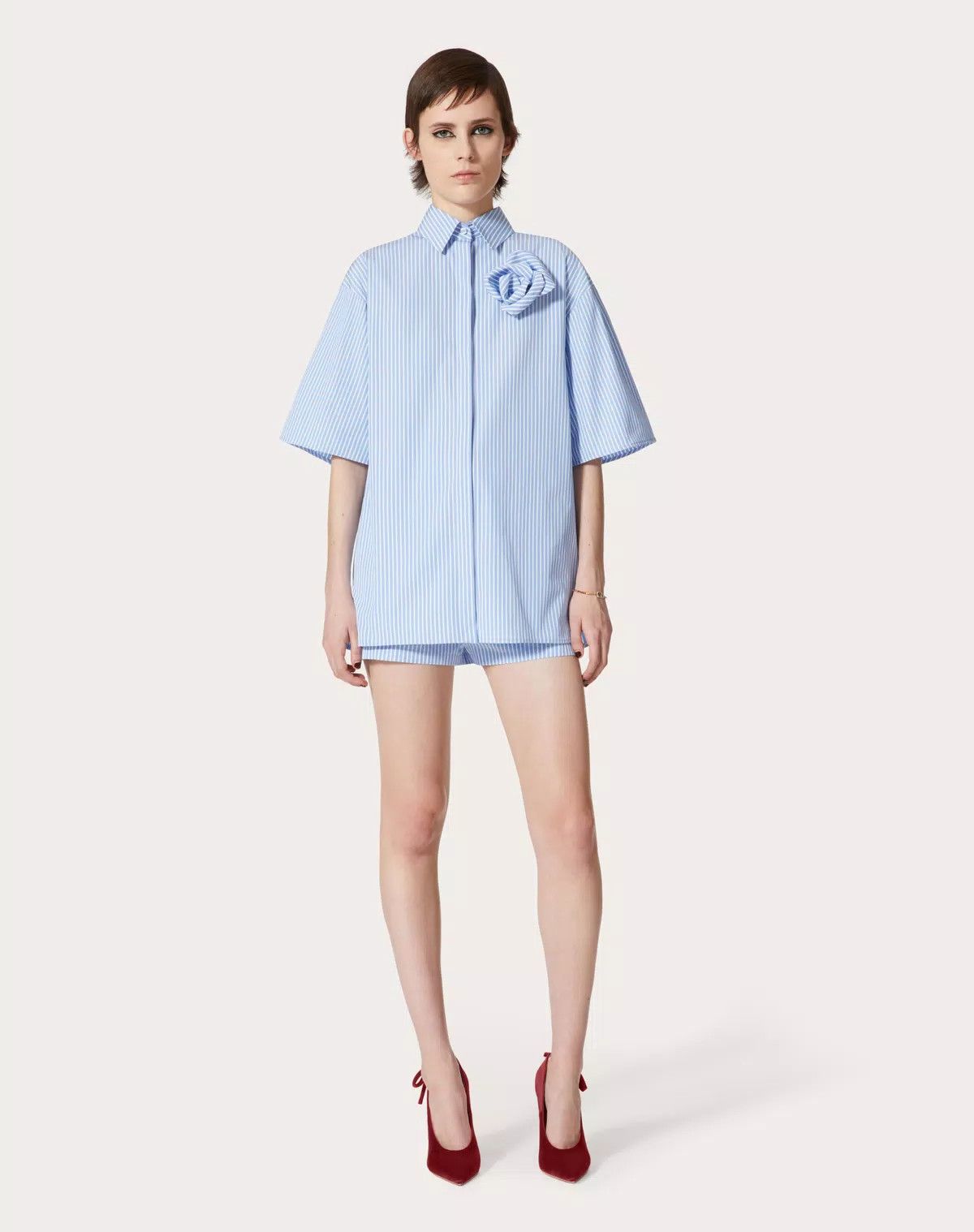 Valentino o1s1wg110625 Classic Stripe Popeline Jumpsuit in Blue/White Size 26" / US 2 / IT 38 - 3 Thumbnail