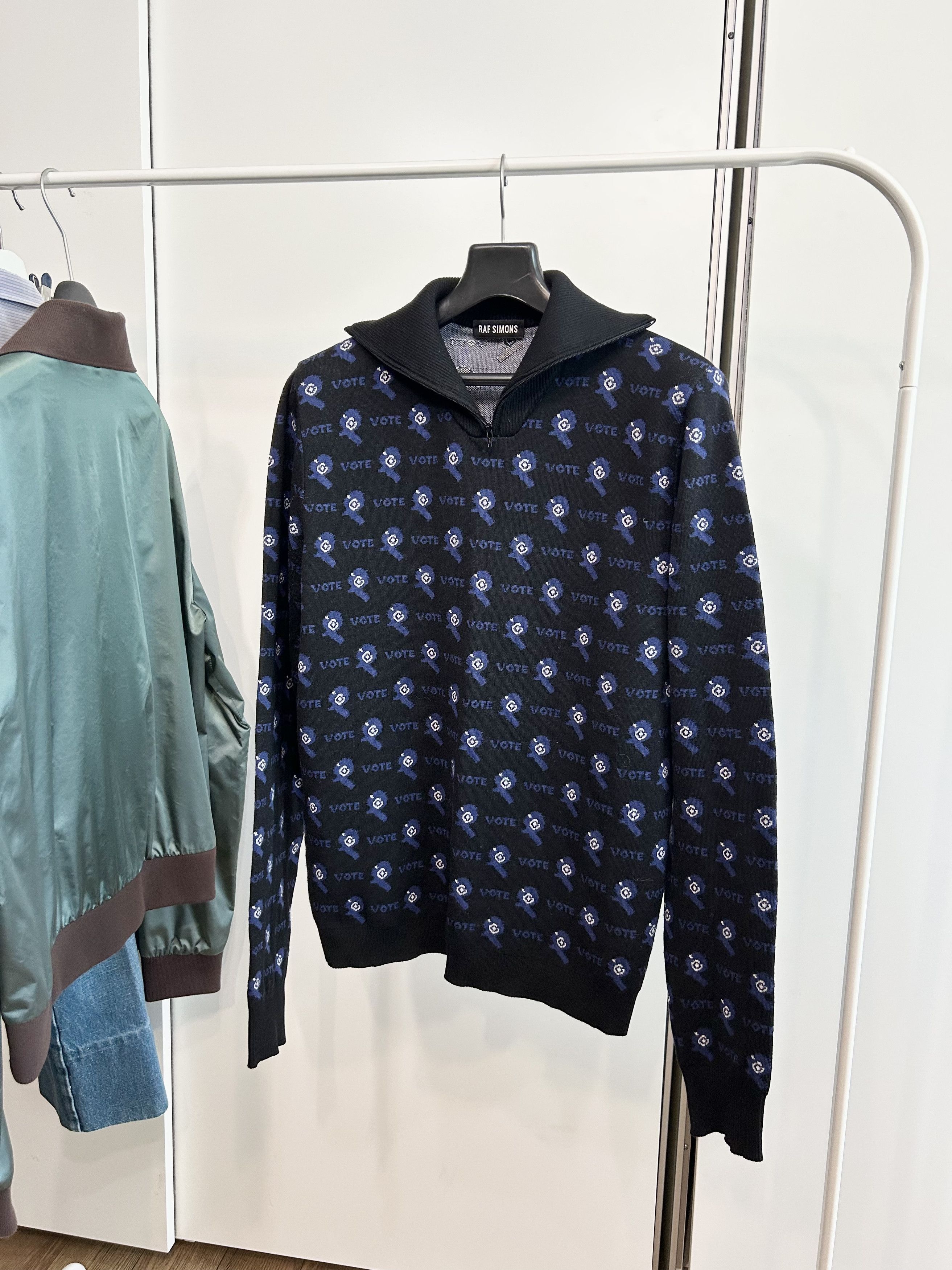Raf Simons RAF SIMONS "VOTE" Half-Zip Long Sleeve T-Shirt Size US L / EU 52-54 / 3 - 1 Thumbnail
