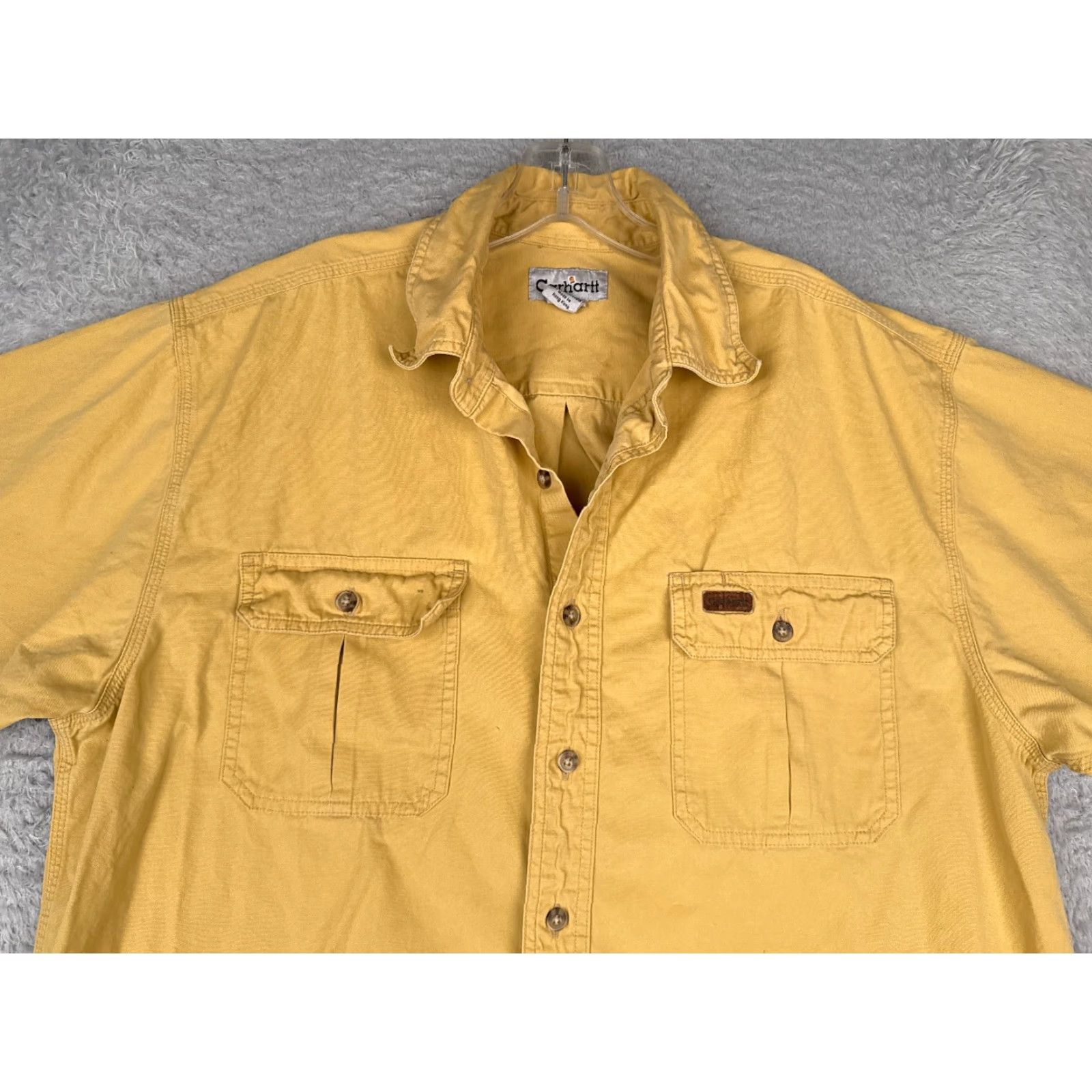 Carhartt VINTAGE Carhartt Shirt Men Large Yellow Cotton Button Up Pocket Short Sleeve Work READ Size US L / EU 52-54 / 3 - 4 Thumbnail