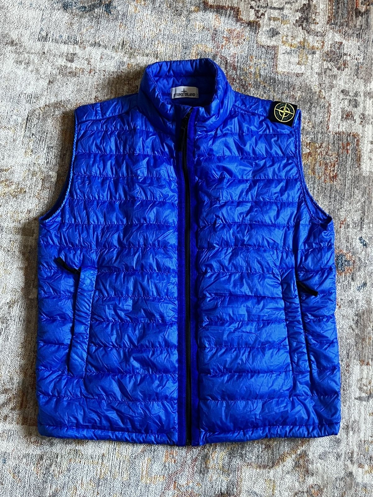 Massimo Osti Stone Island Stone Island Blue Garment Dyed Down Gilet Grailed