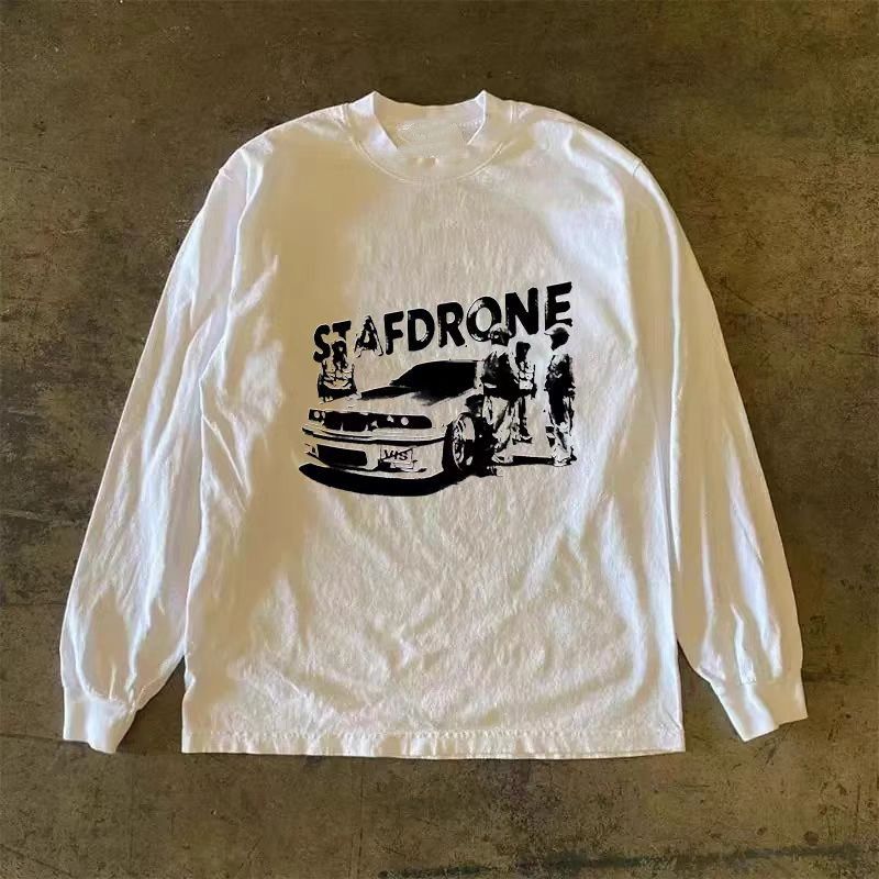 Vintage White retro car print long-sleeved t-shirt Size US M / EU 48-50 / 2 - 1 Thumbnail