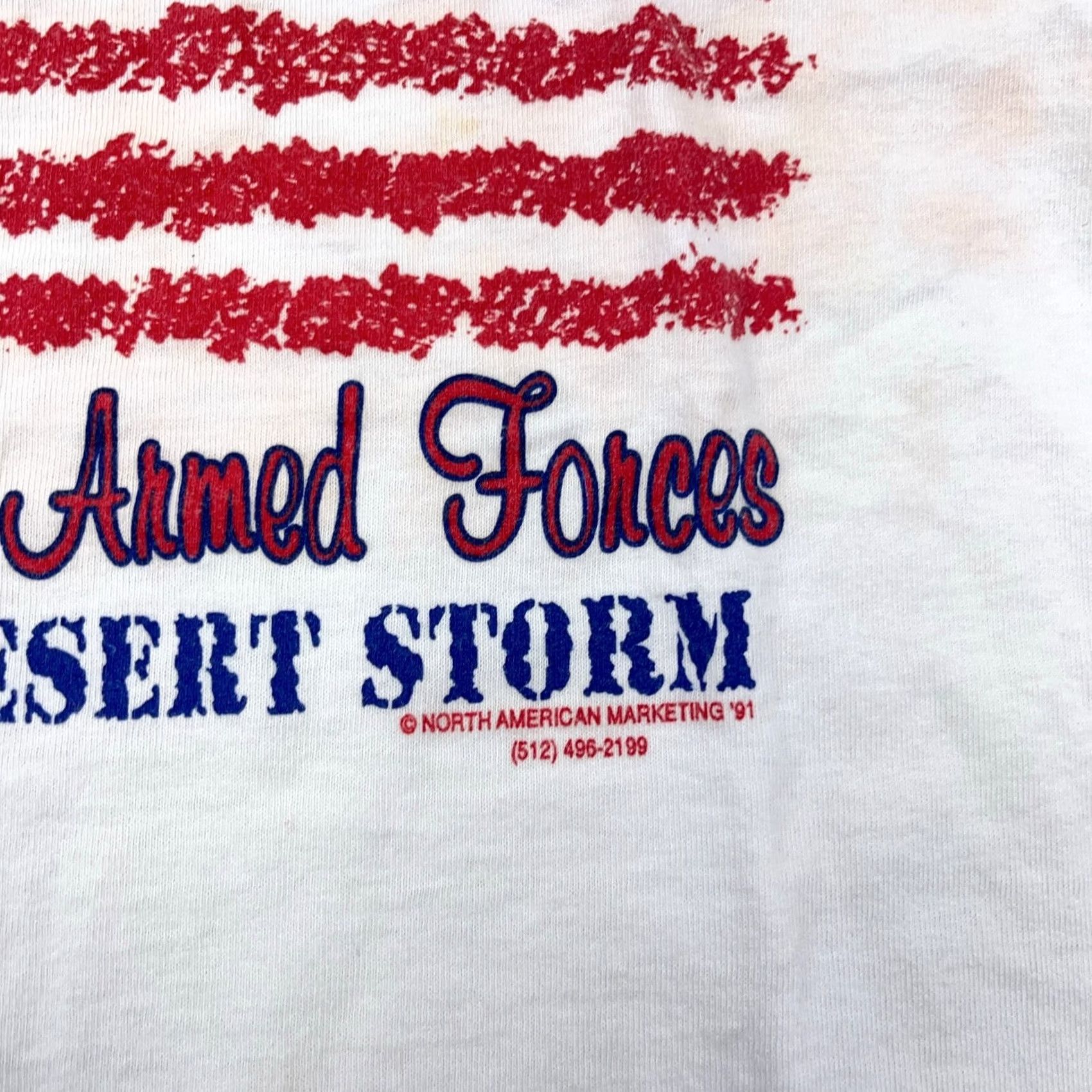 Fruit Of The Loom VINTAGE Desert Storm Shirt Mens L White Tee Single Stitch Thrashed USA 90s Graphic Print Fruit of the Loom Size US L / EU 52-54 / 3 - 4 Thumbnail
