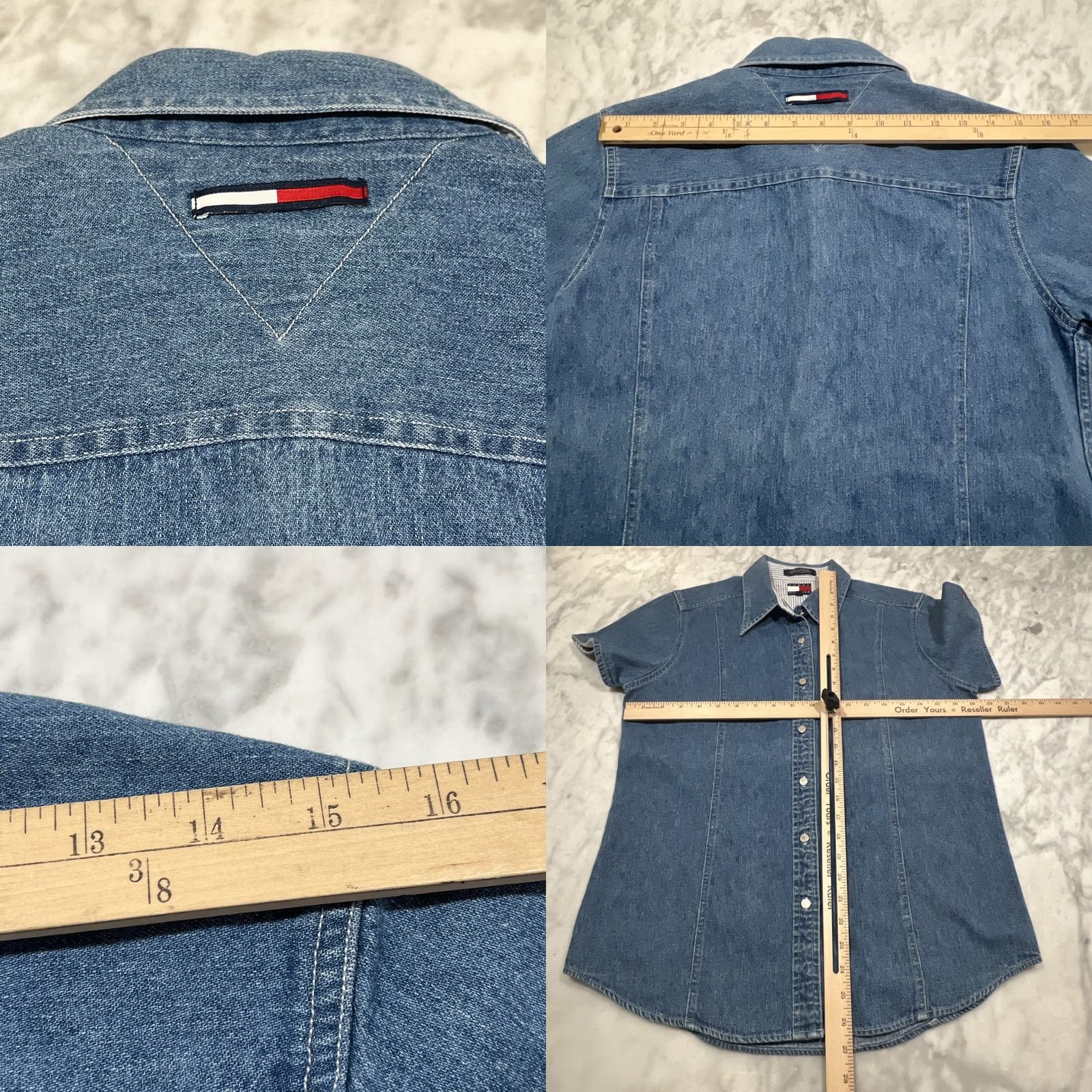 Tommy Hilfiger Tommy Hilfiger Shirt Women 10 Blue Denim Button Up Cap Sleeves Size L / US 10 / IT 46 - 8 Thumbnail