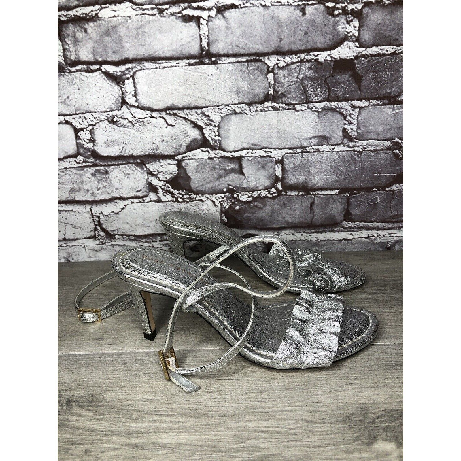 Other GOOD AMERICAN Metallic Silver Leather Strap Heeled Sandals W Size US 7 / IT 37 - 12 Thumbnail
