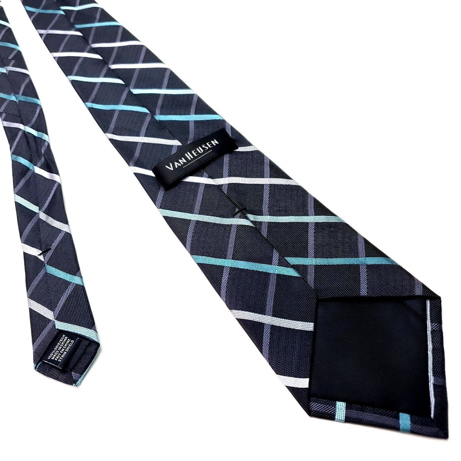 Van Heusen Van Heusen Black Silk Tie Woven Striped Size ONE SIZE - 3 Thumbnail