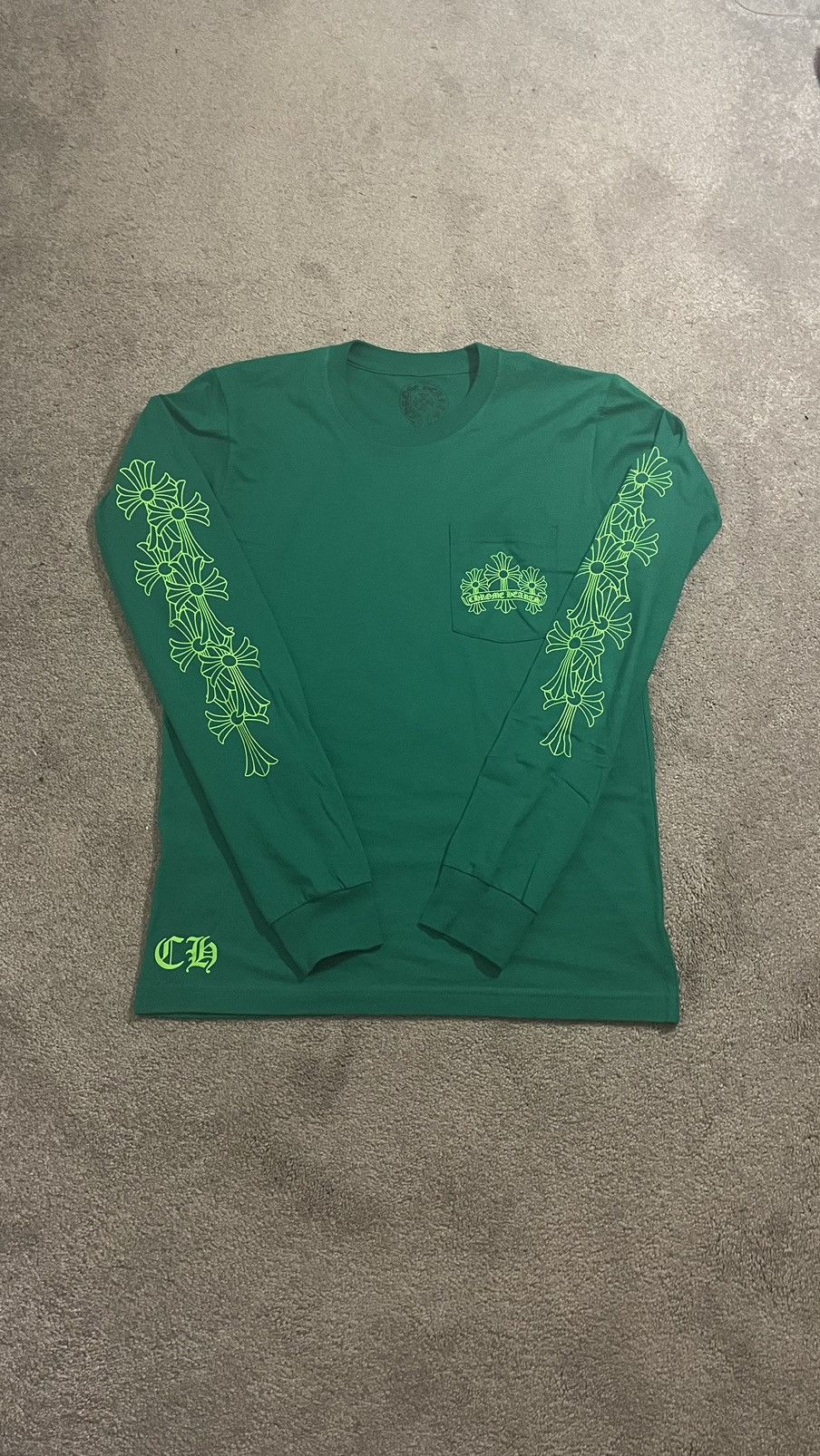 image of Chrome Hearts Cemetary Cross Green Longsleeve, Men's (Size Medium)