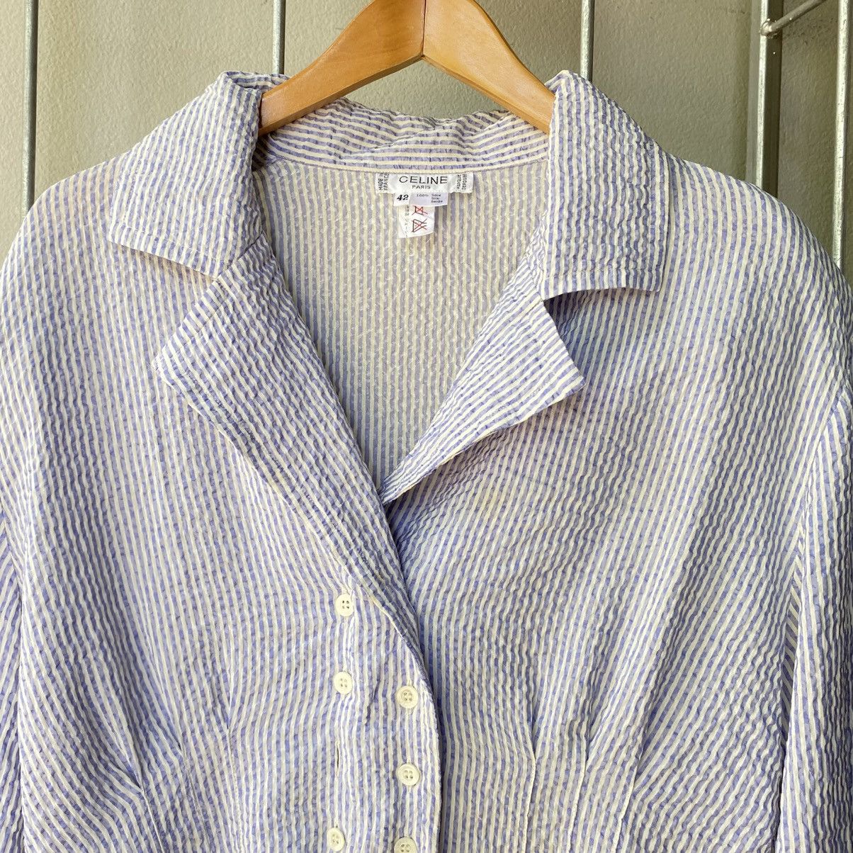 Celine CELINE Blue & White Striped Textured Blazer Shirt Size M / US 6-8 / IT 42-44 - 19 Thumbnail