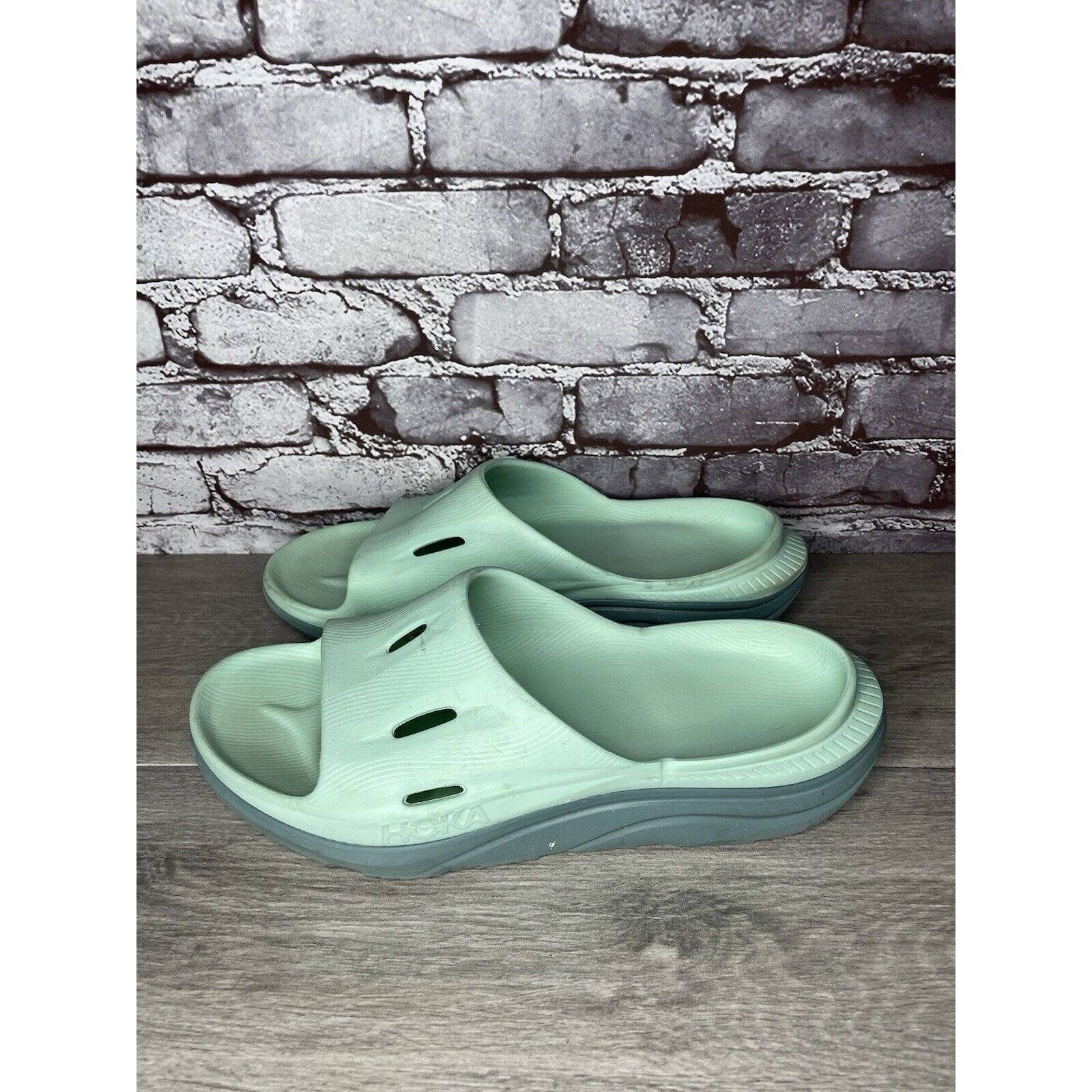 Hoka Hoka Ora Recovery Slides 3 Mist Green Trellis Slides Sandals Size US 12 / EU 45 - 16 Thumbnail