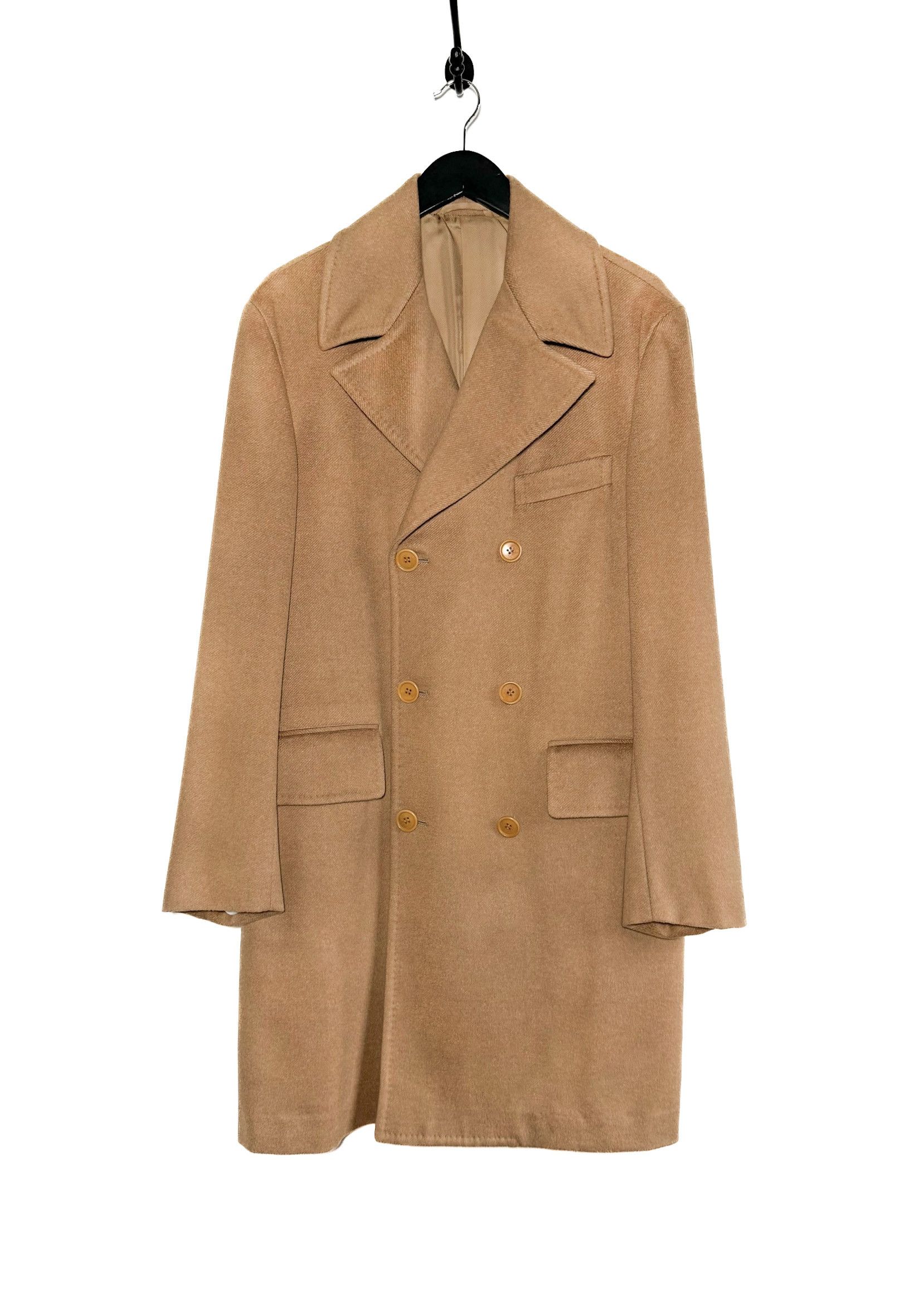image of Kiton Beige Tan Cashmere Double Breasted Coat, Men's (Size Large)