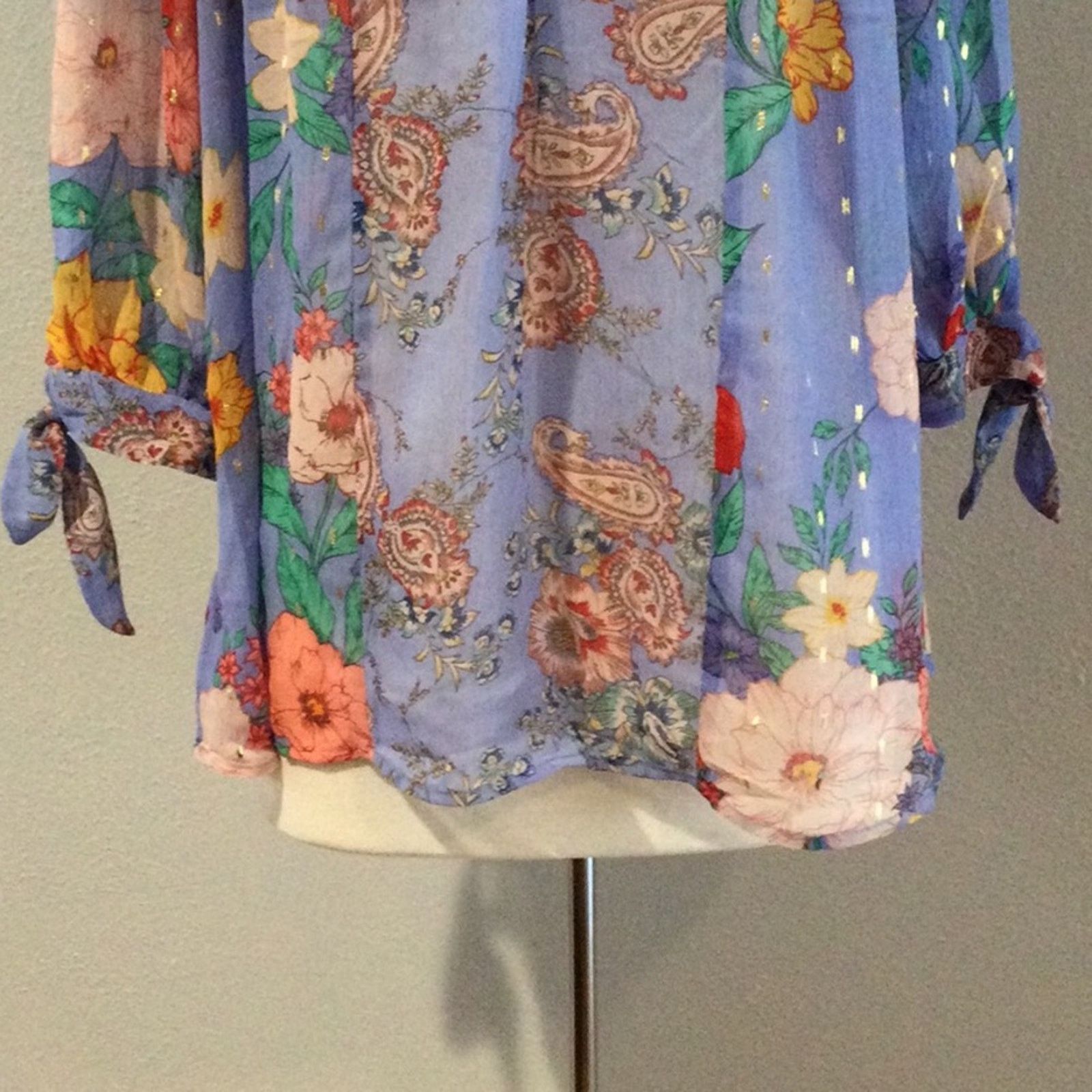 Other Figueroa & Flower Sheer Floral 3/4 Tie Sleeve Blouse Size 1X Size XL / US 12-14 / IT 48-50 - 3 Thumbnail