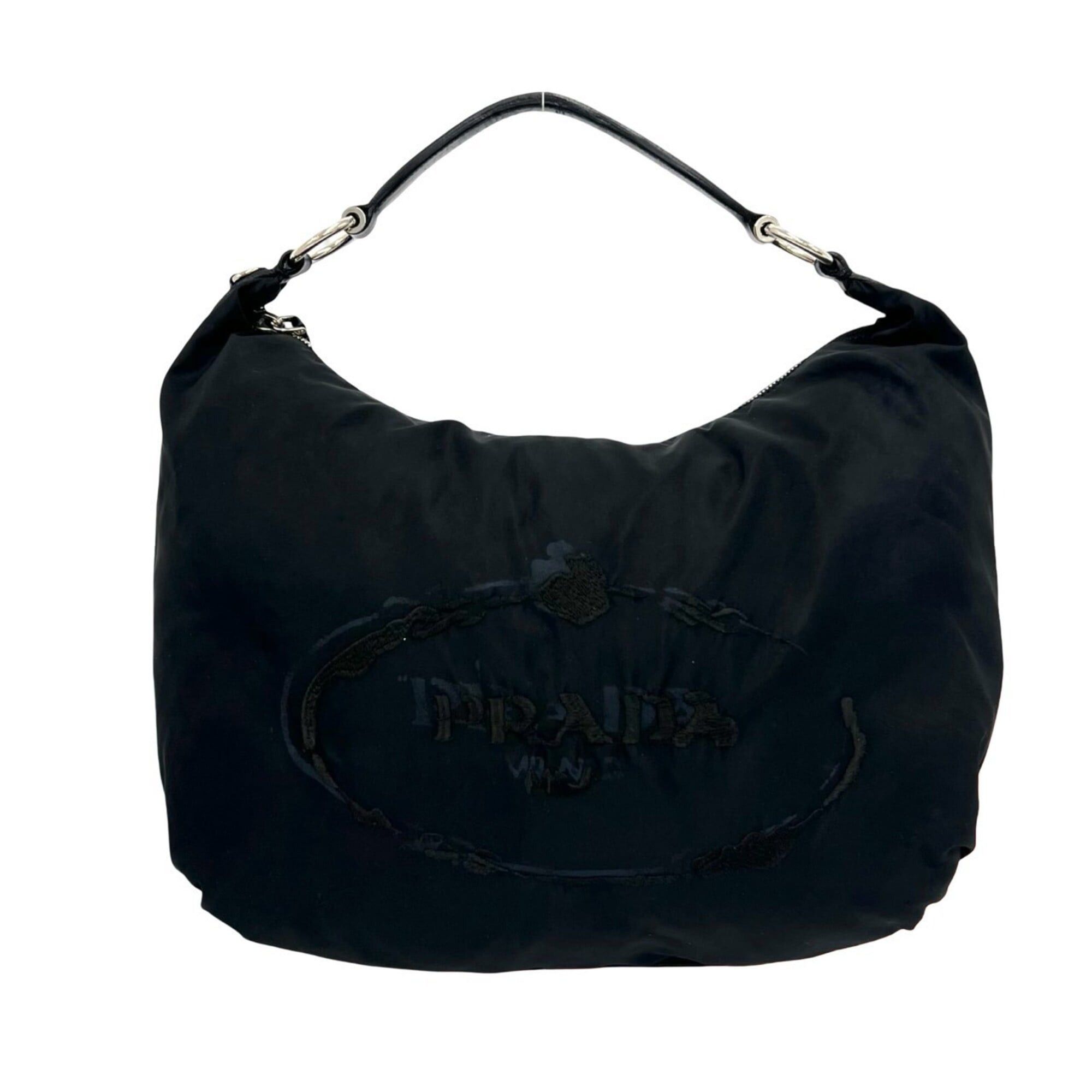 Prada PRADA logo embroidered Pocono Tessuto nylon leather genuine shoulder bag handbag black 33895 Size ONE SIZE - 1 Thumbnail