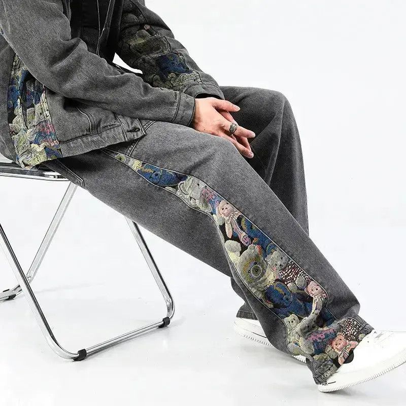 Japanese Brand Jeans baggy wide-leg with bear print outdoor hip-hop style Size US 34 / EU 50 - 1 Thumbnail