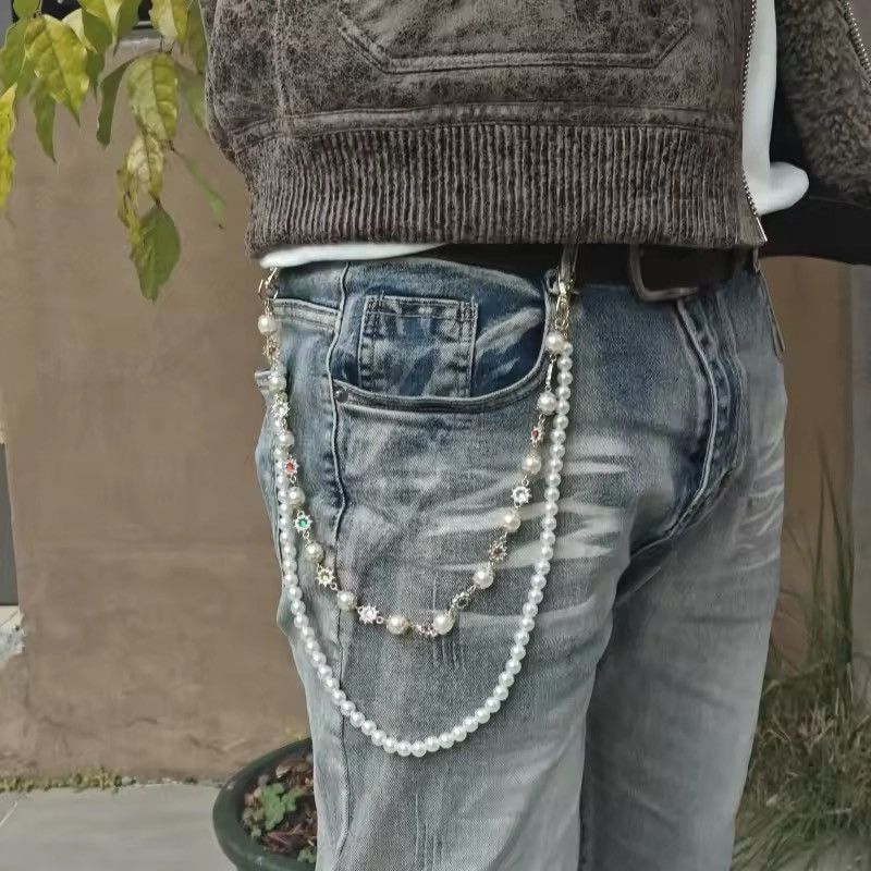 Jewelry Pearl Wallet Chain in White, Men's