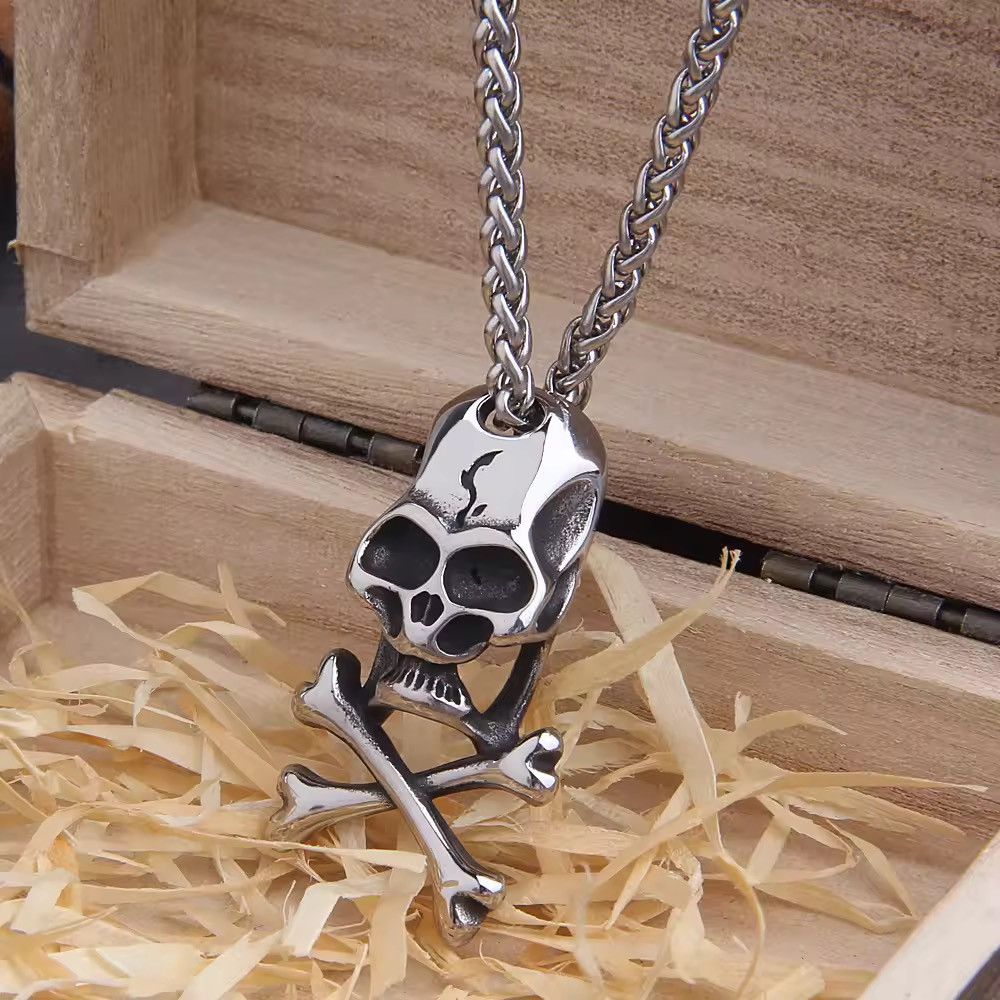 Vintage Punk Steel Skull Chain Pendant Necklace Size ONE SIZE - 3 Thumbnail