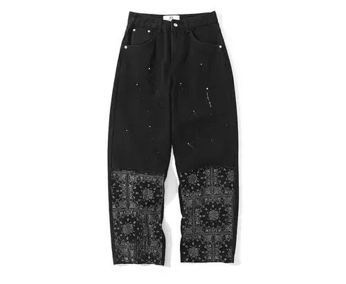 Jean 21 Indigo Union Japan Black Patchwork Bandana Paisley Pants Size US 32 / EU 48 - 1 Thumbnail