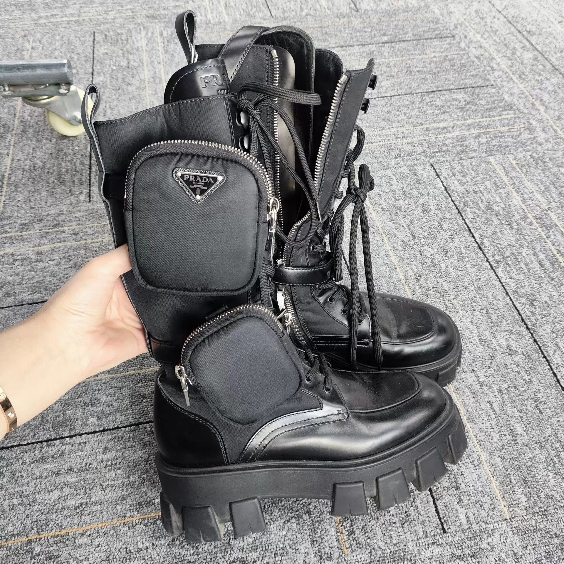 Prada PRADA leather satchel tall boots black size 37.5 Size US 7 / IT 37 - 1 Thumbnail