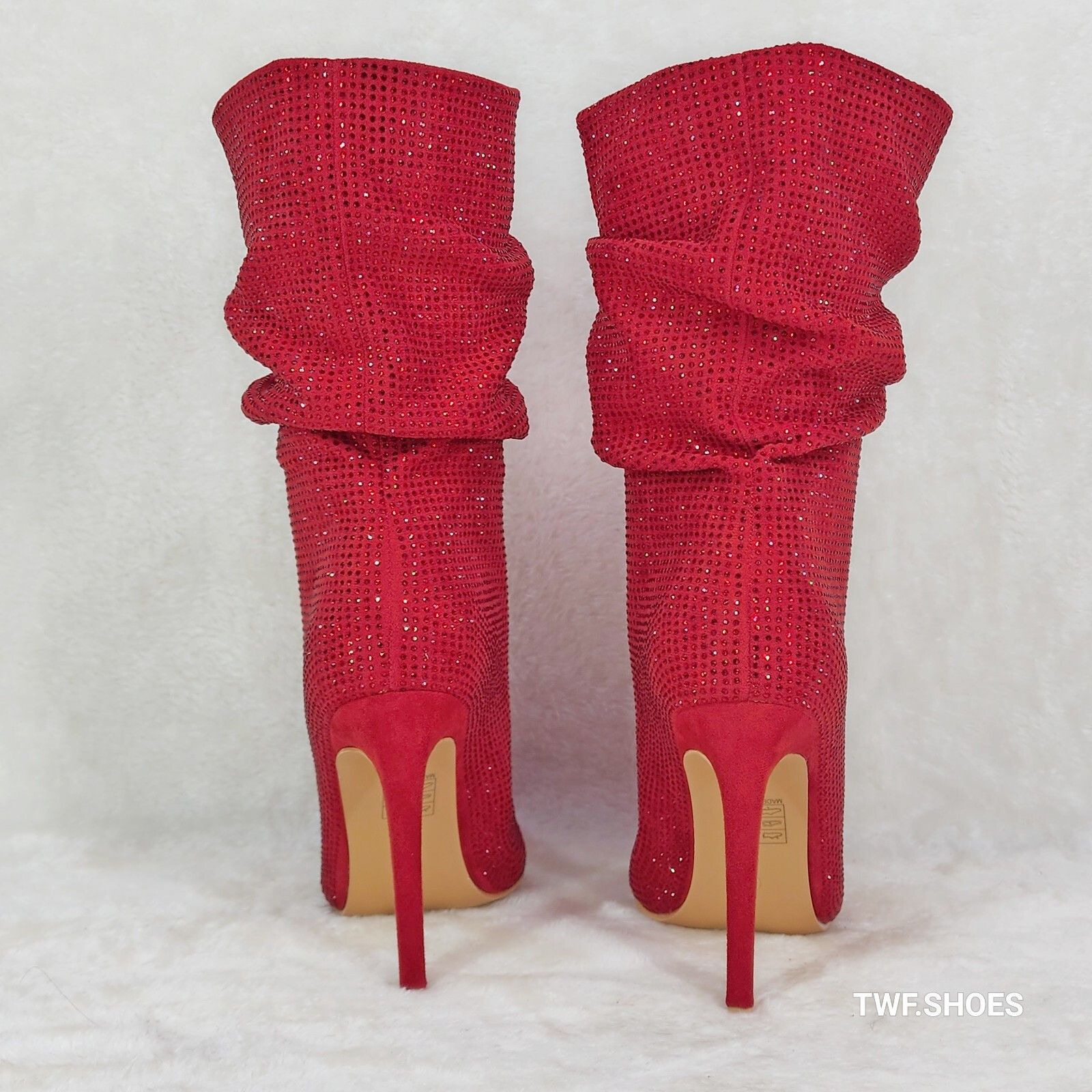 Other Resolve Sparkling Red Rhinestone High Heel Slouch Calf Boots Size US 5.5 / IT 35.5 - 3 Thumbnail