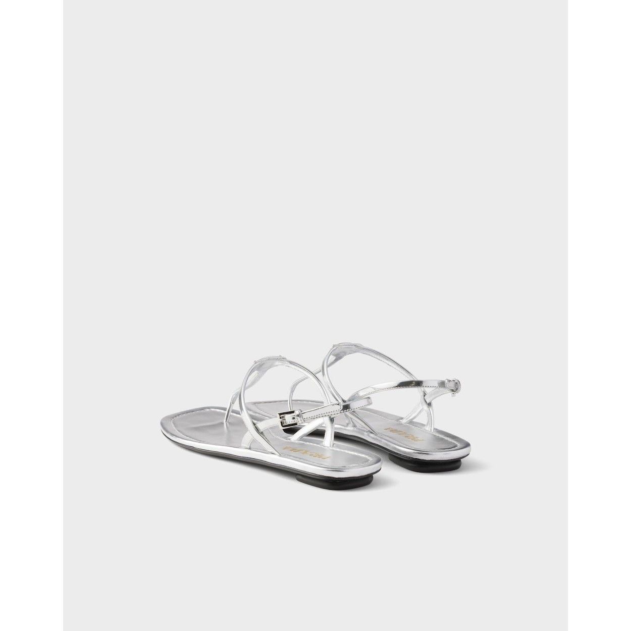 Prada PRADA $1050 Silver Metallic leather thong sandals New & Auth Size US 8.5 / IT 38.5 - 5 Thumbnail