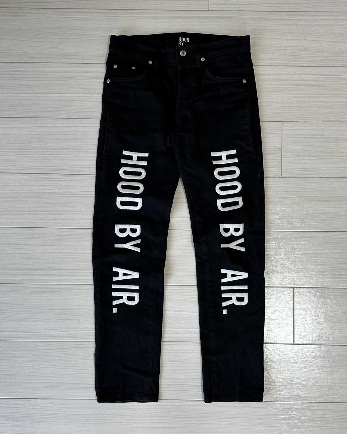 image of Anonymous Club x Hood By Air Logo Denim Jeans in Black, Men's (Size 28)