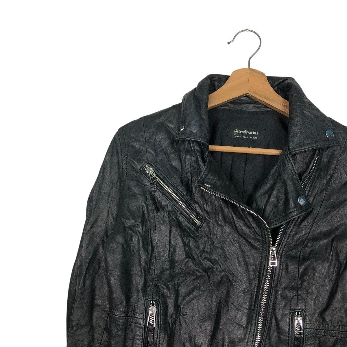 Japanese Brand 🔥VINTAGE BIKER LEATHER JACKET DOUBLE COLLAR STRADIVARIUS Size US S / EU 44-46 / 1 - 9 Thumbnail