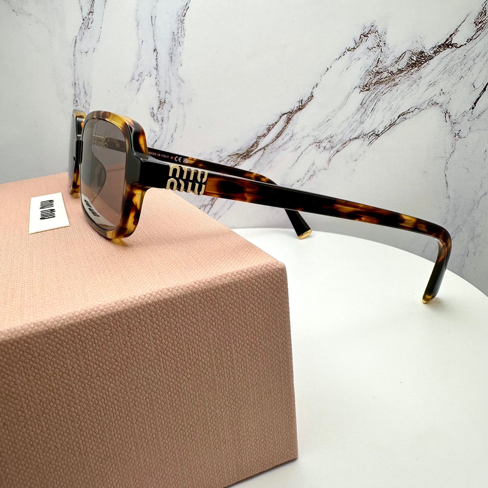 Miu Miu New MIU MIU Sunglasses Brown Tortoise Rectangular Gold Logo Size ONE SIZE - 12 Thumbnail