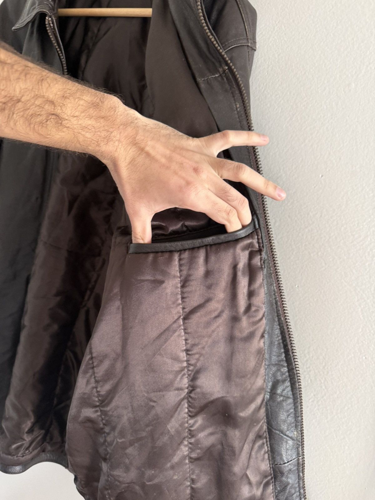 Vintage Vintage Leather Aged Zip Filled Lined Blouson Jacket Brown Size US L / EU 52-54 / 3 - 16 Thumbnail