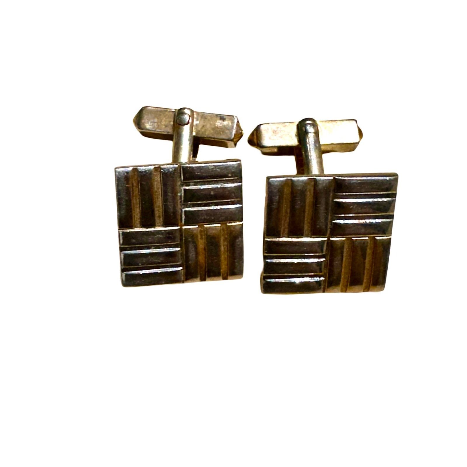 Boutons De Manchette Vintage Swank - Or Gravé Brillant, Forme Carrée Avec Strass - Occasion