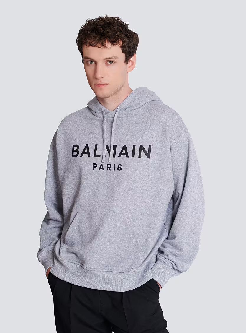 Balmain o1s1wg110126 Printed Cotton Hoodie in Grey Size US L / EU 52-54 / 3 - 5 Thumbnail