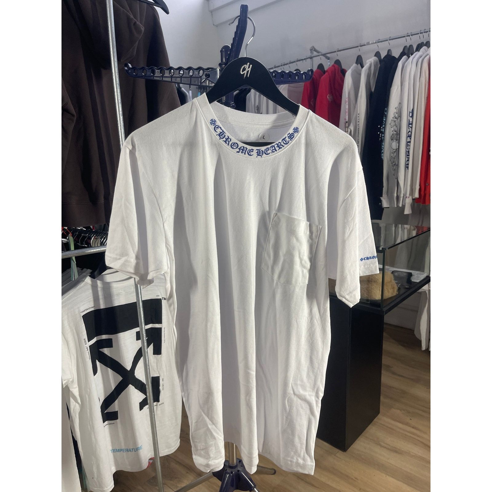 Chrome Hearts Chrome Hearts Blue Neck Logo White S/S T-Shirt - Men's Large Size US L / EU 52-54 / 3 - 1 Thumbnail