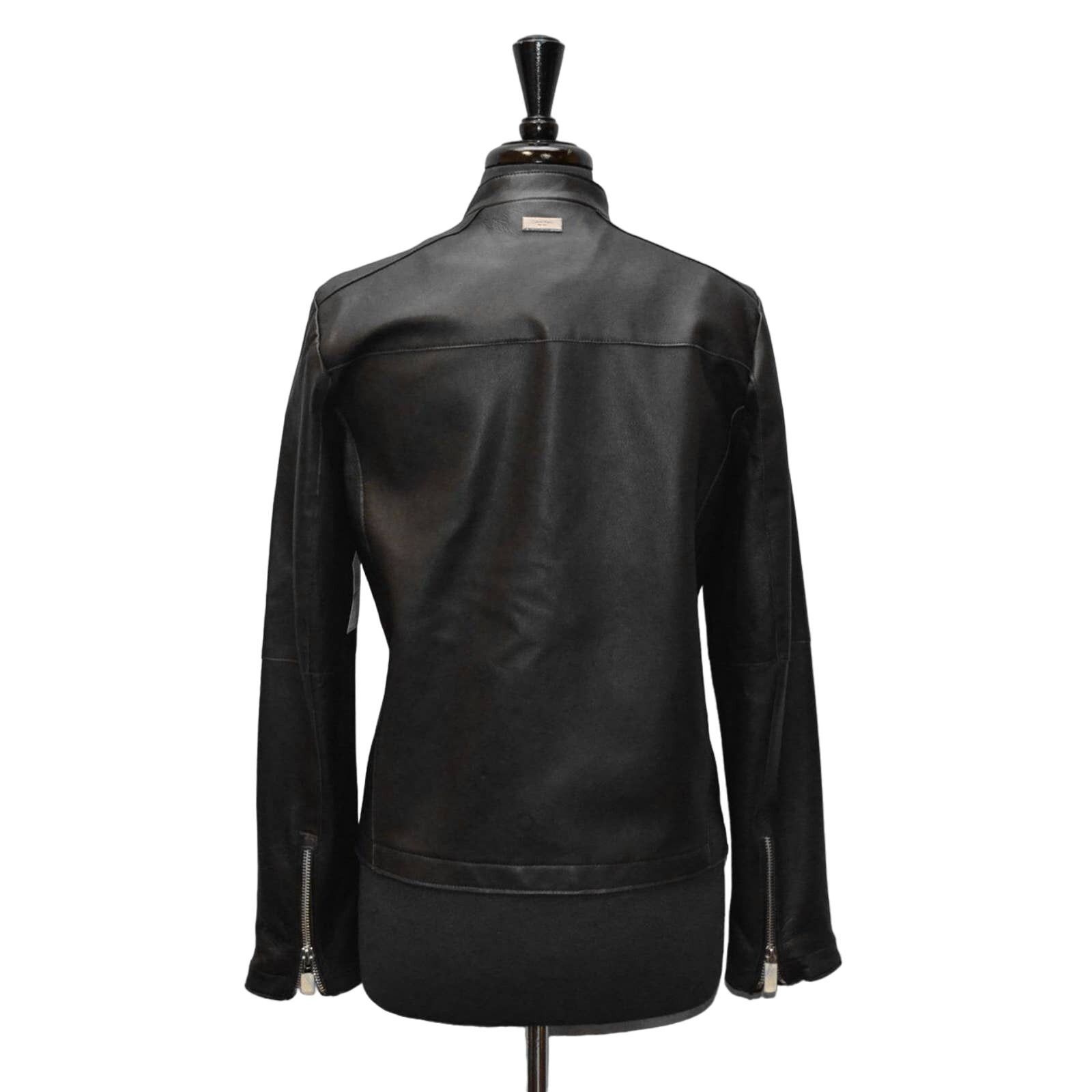 Calvin Klein NEW CALVIN KLEIN Black Leather Asymmetric Moto Jacket Sz XS Size XS / US 0-2 / IT 36-38 - 4 Thumbnail
