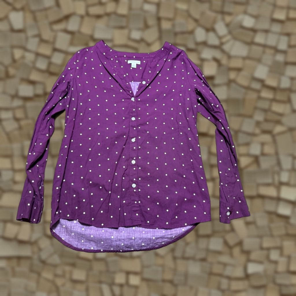 Croft & Barrow Croft & Barrow Shirt Women's Small Purple Polka Long Sleeve Button Up Size S / US 4 / IT 40 - 1 Thumbnail