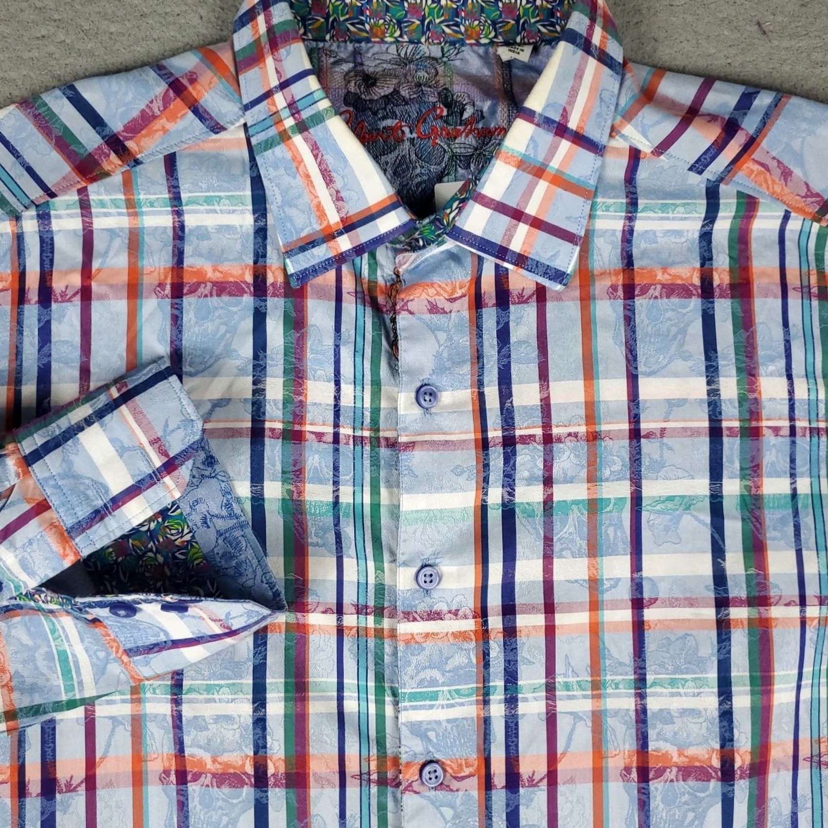 Robert Graham Robert Graham Shirt Mens XL Blue Skull Plaid Button-Up Long Sleeve Classic Casual Formal Size US XL / EU 56 / 4 - 2 Thumbnail