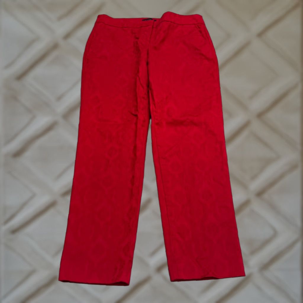 Talbots Talbots Pants Womens 10 Red Floral Jacquard Cotton Straight Ankle 34x28 Vintage No Rise High 28 Inseam Size 32" / US 10 / IT 46 - 1 Thumbnail