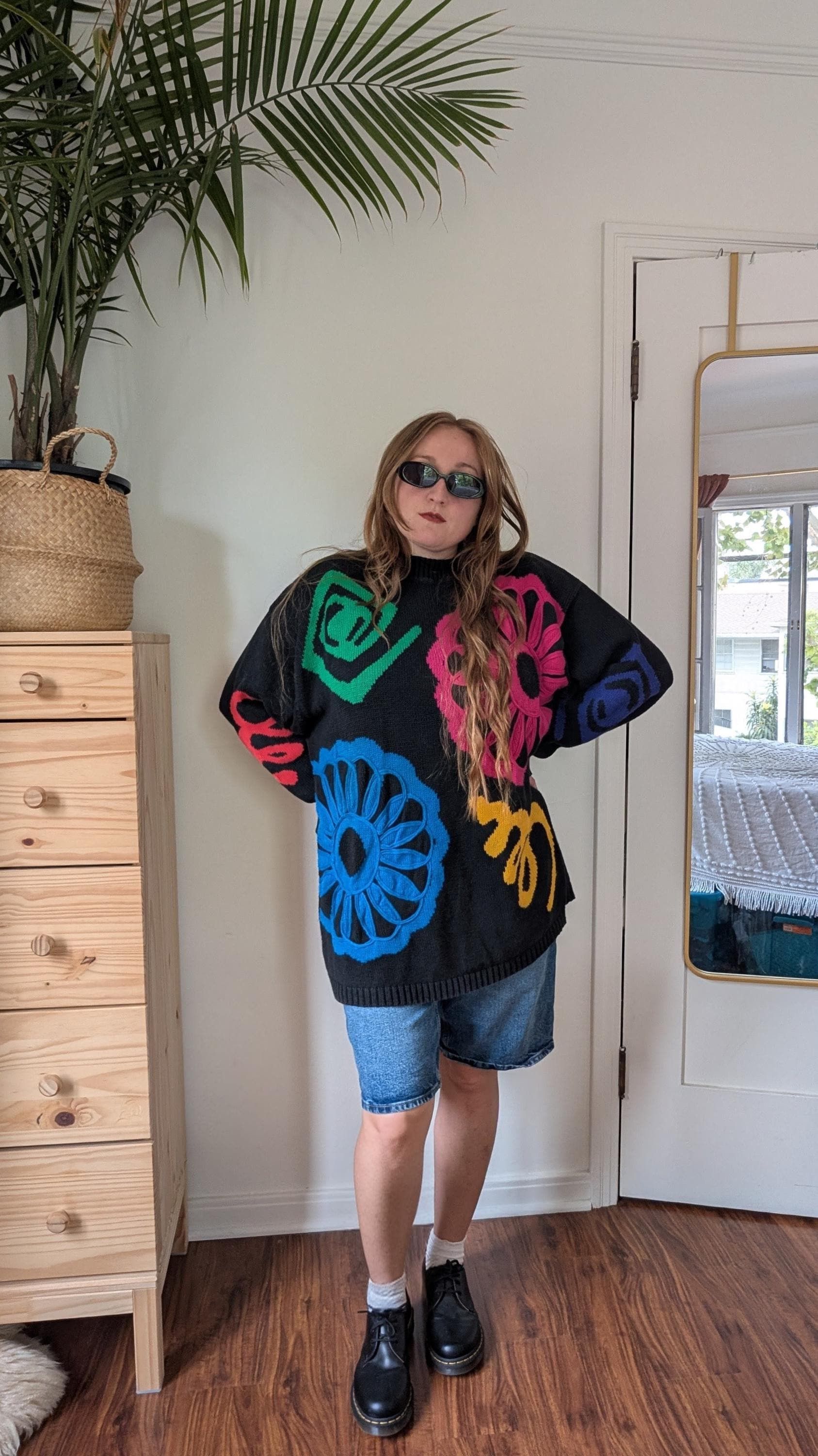 Vintage 80s/90s Black Funky Flower Knit Sweater