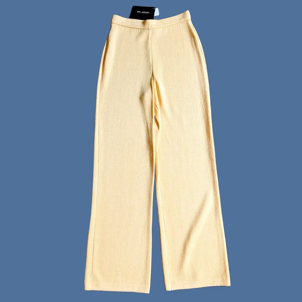St. John St. John Santana Knit Pants Womens 4 Marigold Yellow Straight Leg Dress Pants Pockets Retro Vintage Size 27" / US 4 / IT 40 - 1 Thumbnail