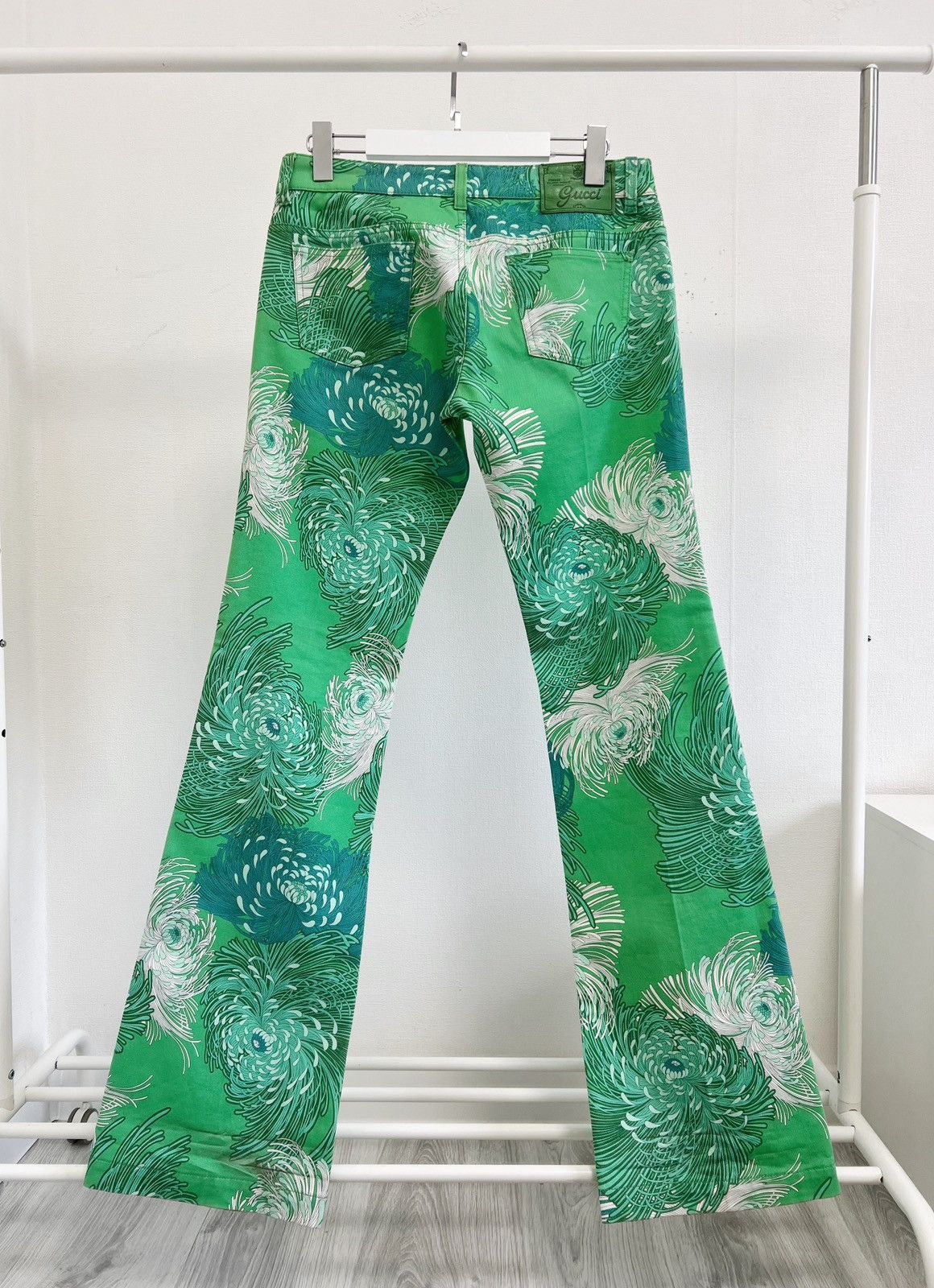 image of Gucci Flower Flare Print Jeans in Green, Men's (Size 30)