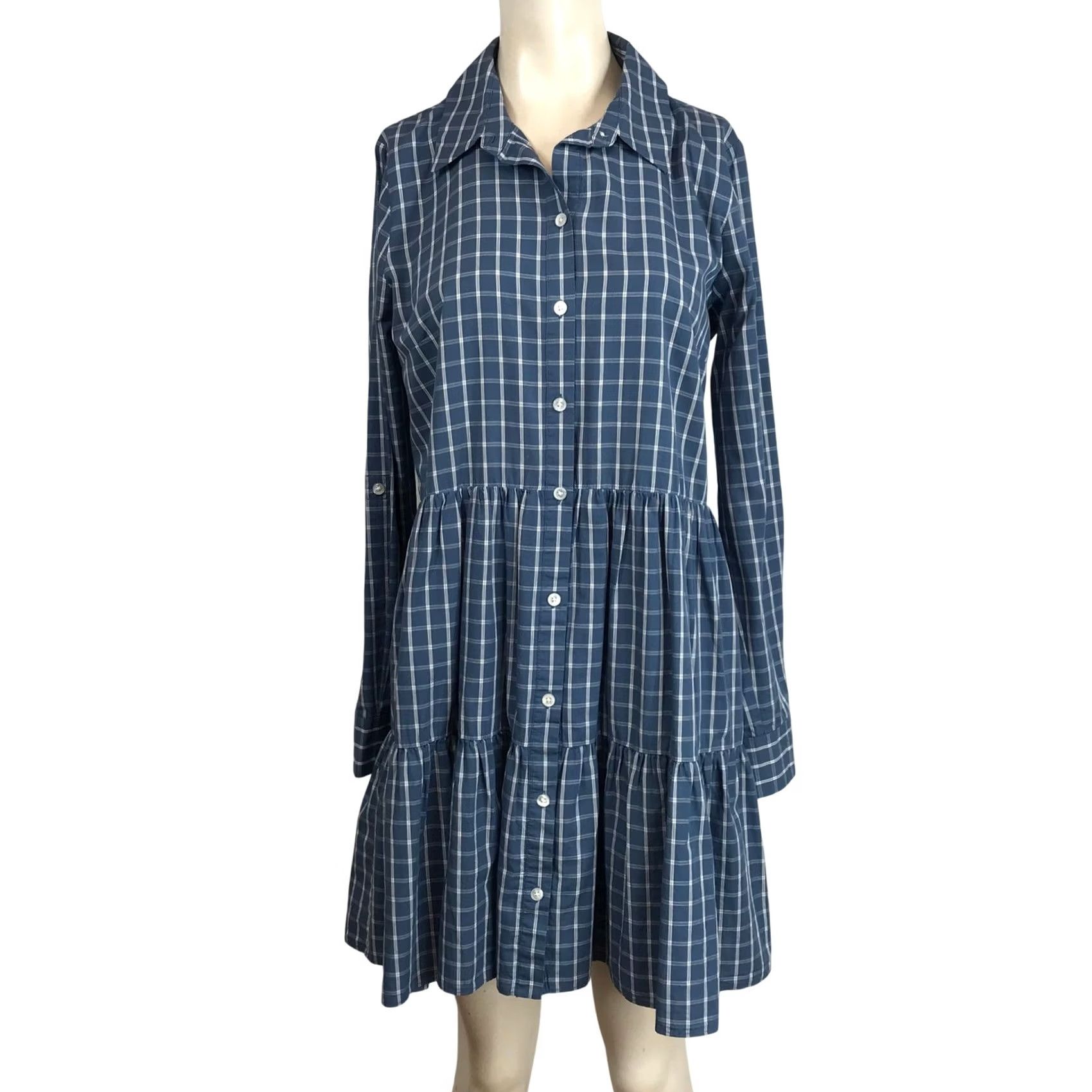 Veronica Beard Veronica Beard Jeans Plaid Shirt Dress Blue Midi Button Front Collared Long Sleeve Women S Health-Vibe? (No, must not add). Size S / US 4 / IT 40 - 2 Thumbnail