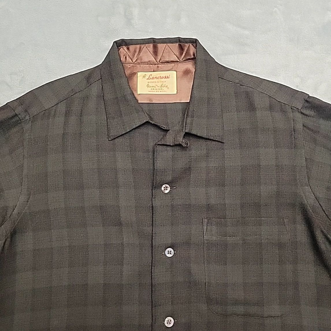 Vintage VTG Lanerossi Shirt Mens L Green Brown Plaid Wool Loop Collar 60s Button-Up Size US L / EU 52-54 / 3 - 3 Thumbnail
