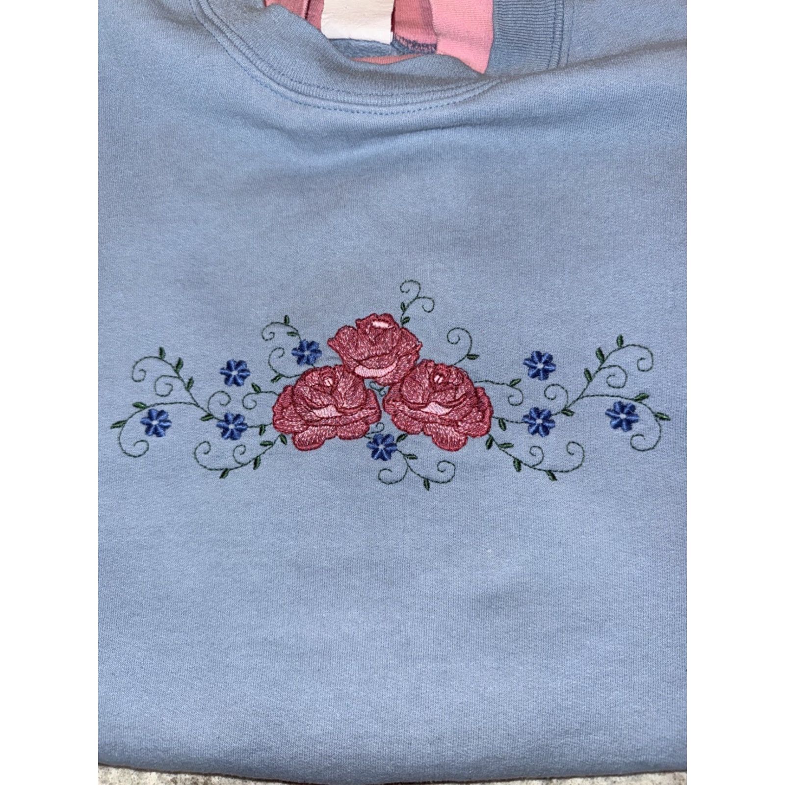 Vintage VINTAGE Ginnis Girls Sweatshirt Women's XL Light Blue Embroidered Floral 90s Grannycore Pullover Cotton Polyester Fleece Heavyweight Regular Size XL / US 12-14 / IT 48-50 - 2 Thumbnail