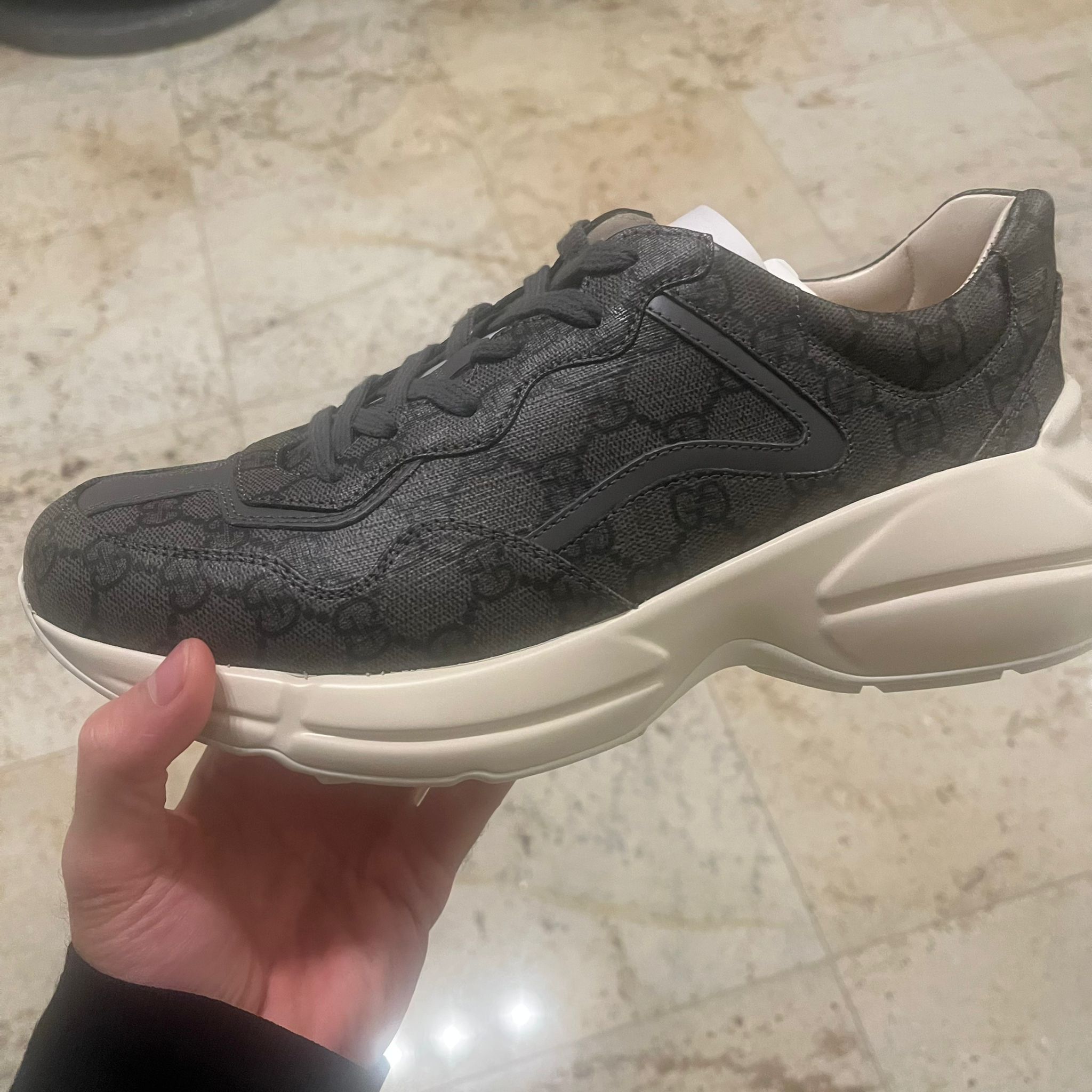 Gucci o1rshd1 Rython GG Monogram Sneaker in Grey/Black Size US 9 / EU 42 - 13 Thumbnail