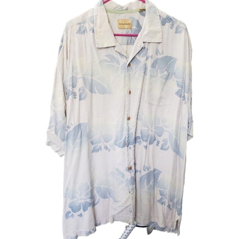 Tommy Bahama CT1542 Tommy Bahama Silk Cream & Blue Tropical Shirt XXL Size US XXL / EU 58 / 5 - 1 Thumbnail