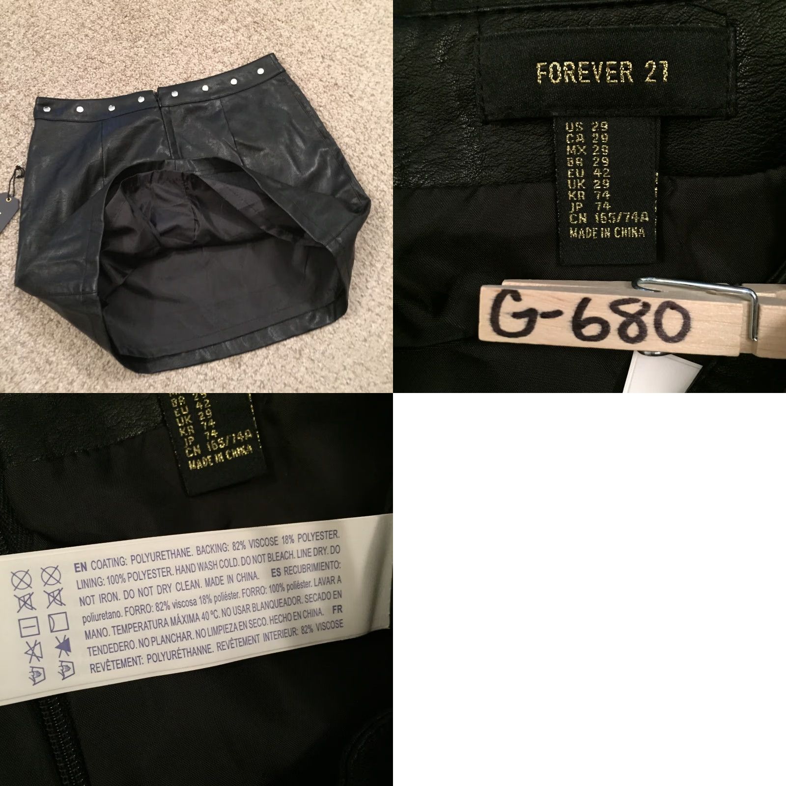 Forever 21 Forever 21 Skirt Short Lined Black Faux Leather A-Line 29 Women Size 29" - 8 Thumbnail