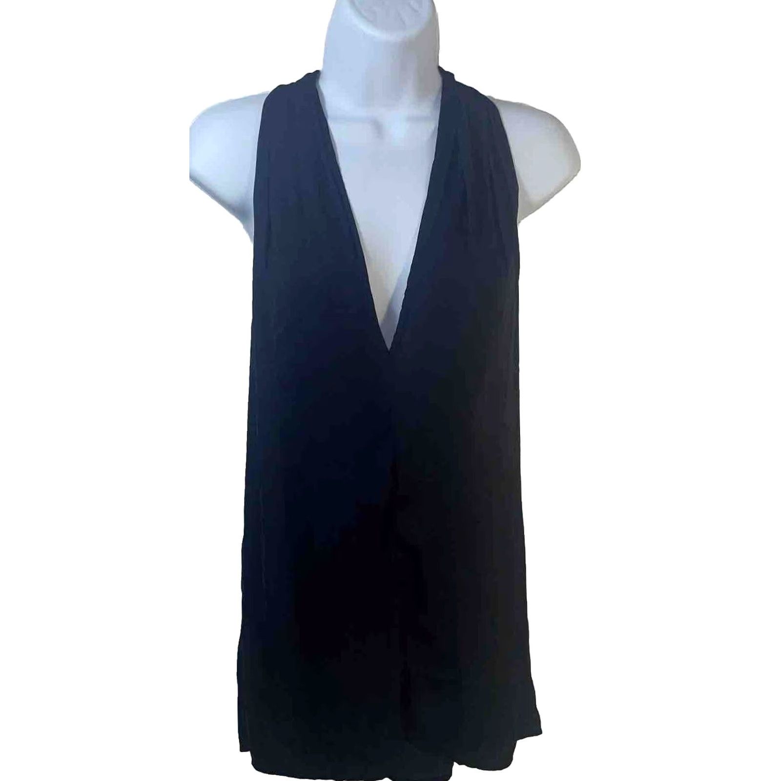 Banana Republic Banana Republic Blouse Sleeveless Tie Neck V-Neck Dark Blue NWT Small Women Regular Fit XS? Size S / US 4 / IT 40 - 2 Thumbnail