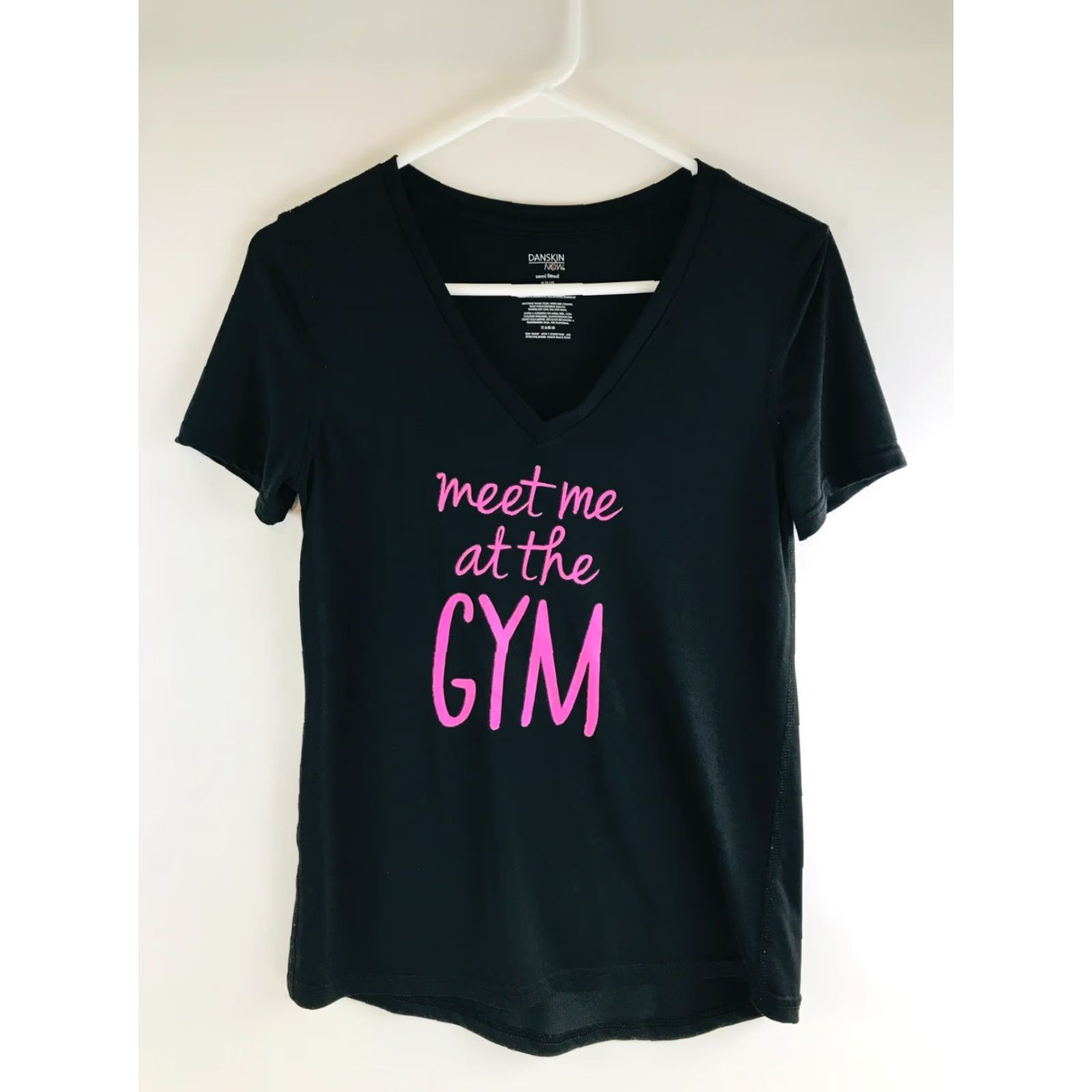 Vintage Danskin Now T-Shirt Women's M Black Meet Me at the Gym Activewear Dri More Regular V-Neck Short Sleeve Pullover Size M / US 6-8 / IT 42-44 - 2 Thumbnail