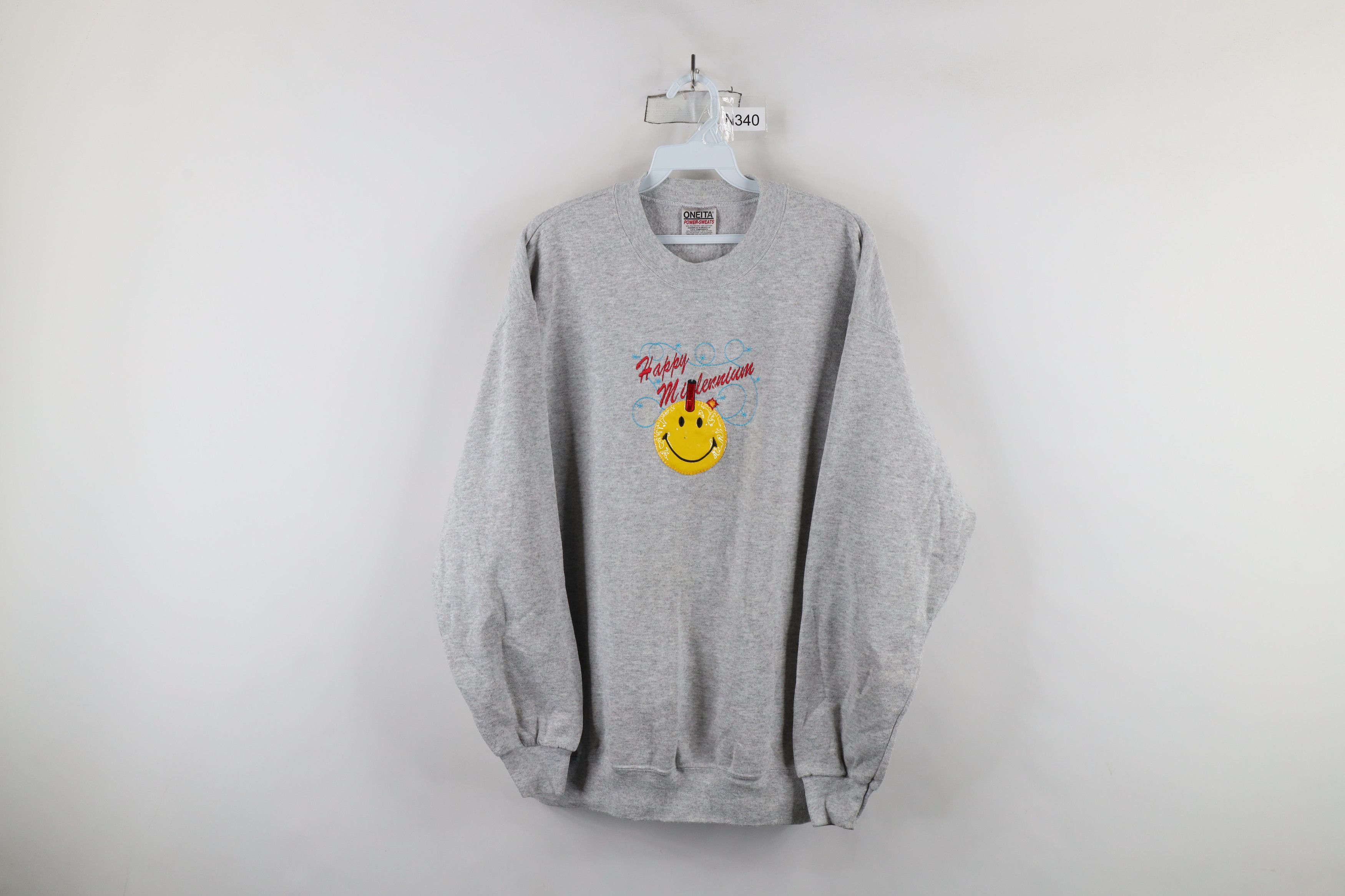 Vintage Vintage Y2K 2000 Millennium Smiley Face Sweatshirt Gray Size US XL / EU 56 / 4 - 1 Thumbnail