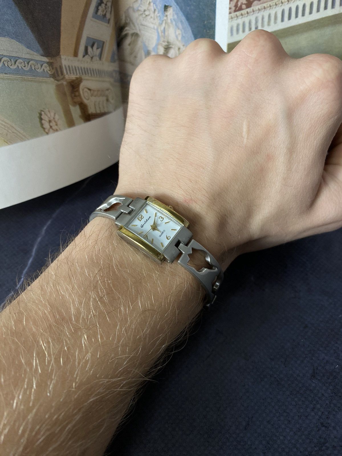 Jewelry Two-Tone Vintage Floral Cutout Watch Bracelet Size ONE SIZE - 7 Thumbnail