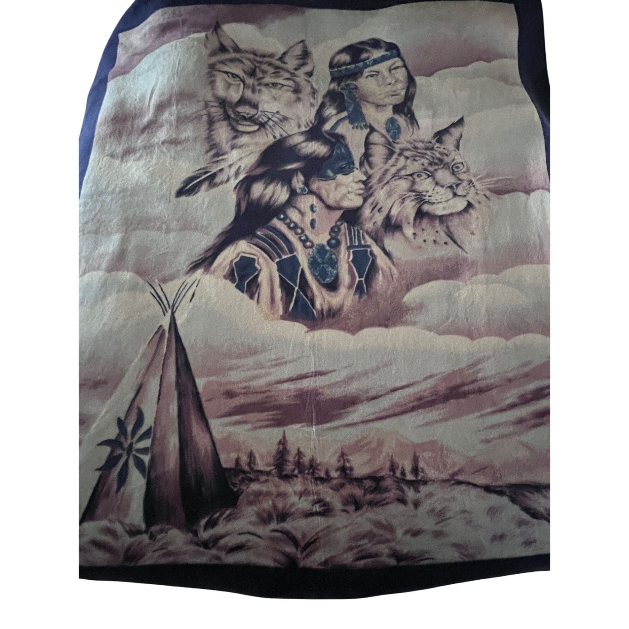 Vintage Native American Indian Reversible Plush Heavy Large Blanket Size ONE SIZE - 1 Thumbnail