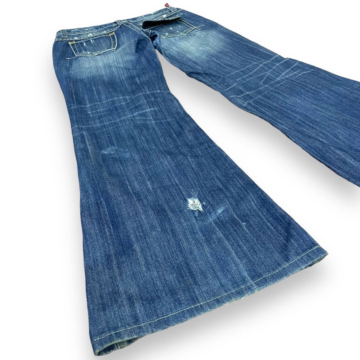 Le Grande Bleu (L.G.B.) 🇯🇵 JAPANESE SUPER FLARE BUTTON FLY WASHED DENIM PANTS Size US 30 / EU 46 - 10 Thumbnail